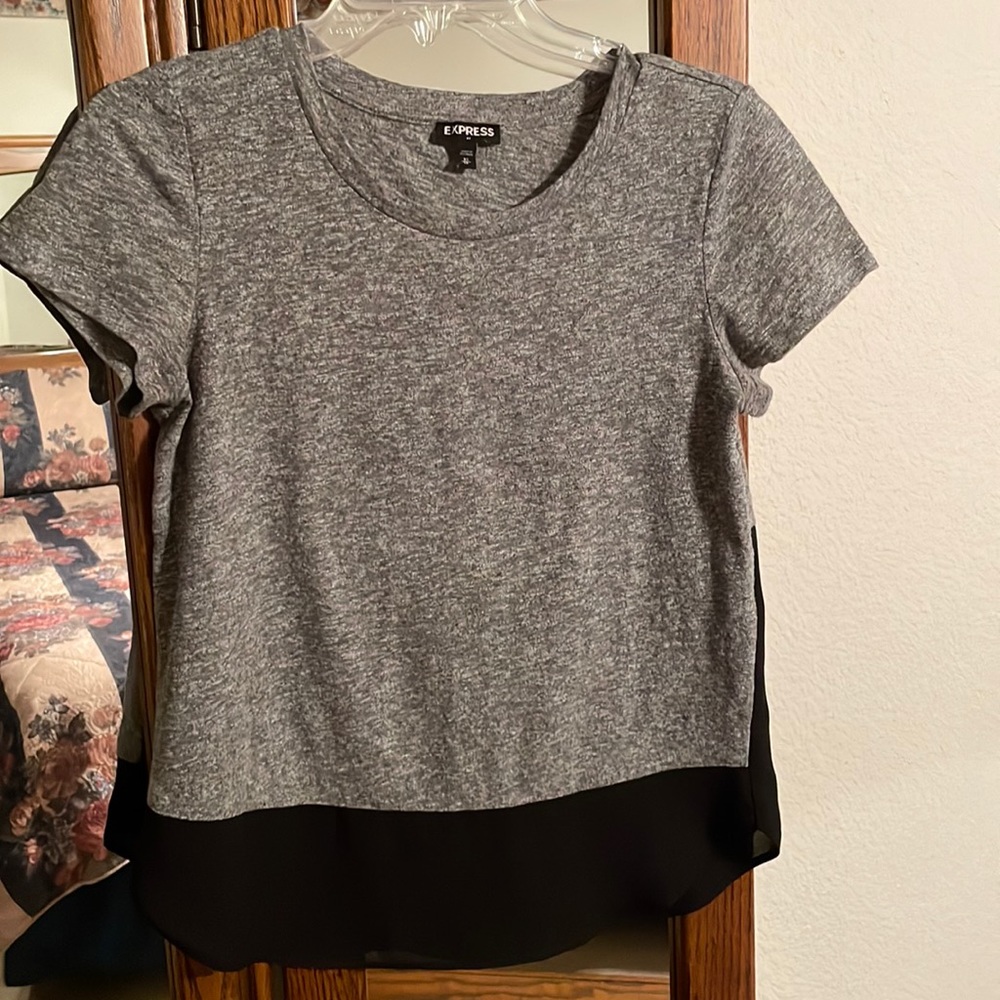 Express Gray Blouse with black sheer